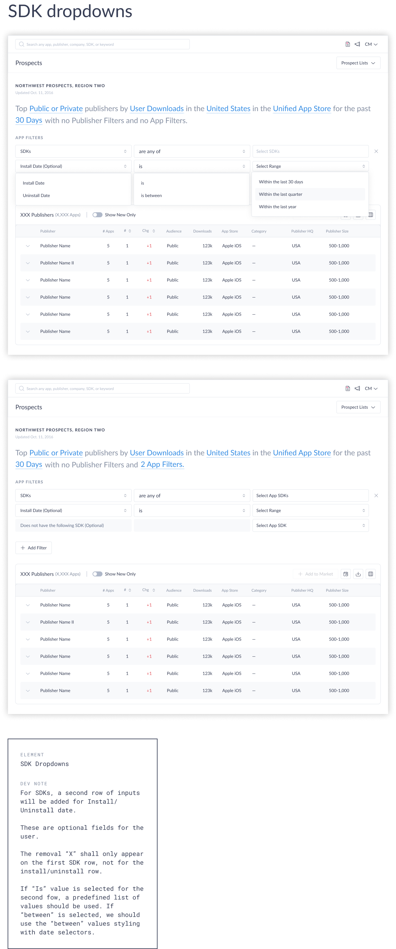 Filter dropdown interactions